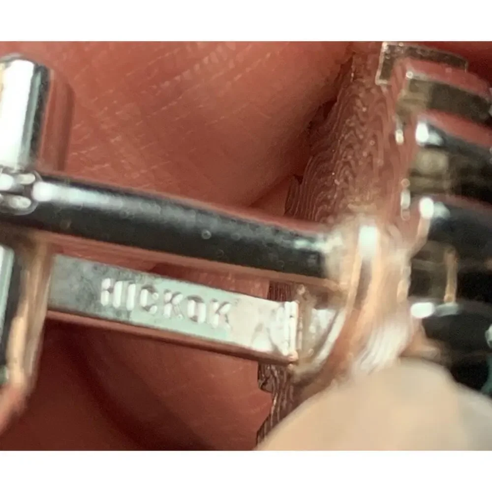 Hickok Mid-Century Modern Retro Oval Silver Tone Black Jet‎ Glass Cufflink Set